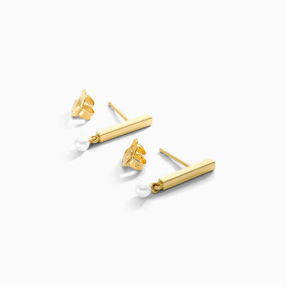 Brinco De Perola em Barra De Ouro Amarelo 18k