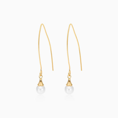 Brinco Fio de Ouro Amarelo 18k Com Perola Akoya