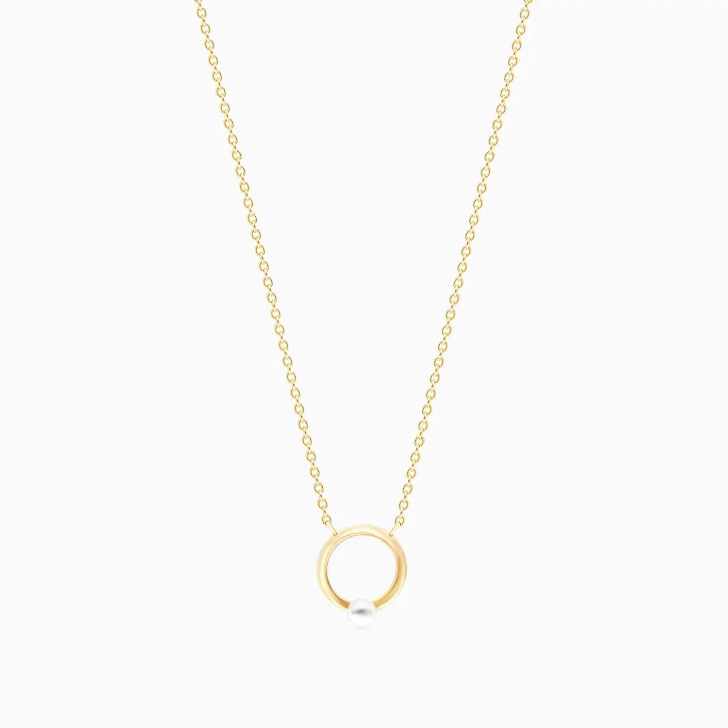 Corrente Feminina De Ouro Amarelo 18k C/ Pingente Argola Com Perola