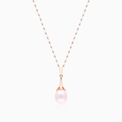 Colar Corrente De Ouro Rose 18k Feminina c/ Pingente Perola de Gota