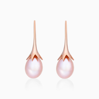 Brinco De Ouro Rose 18k e Gota de Perola