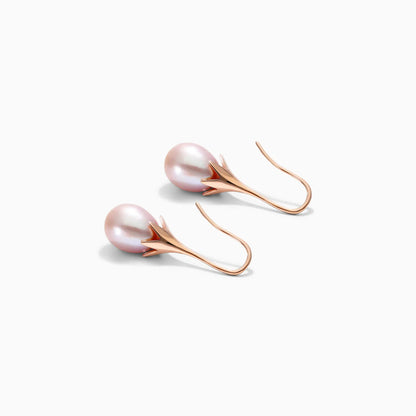 Brinco De Ouro Rose 18k e Gota de Perola