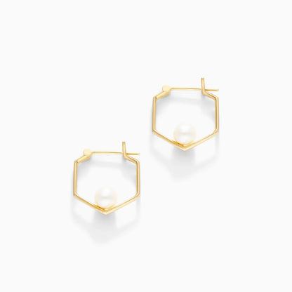 Brinco Argola de Ouro Amarelo 18k com Perolas Minimalista