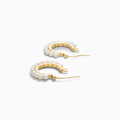 Brinco De Ouro Amarelo 18k Argola de Perolas Luxo