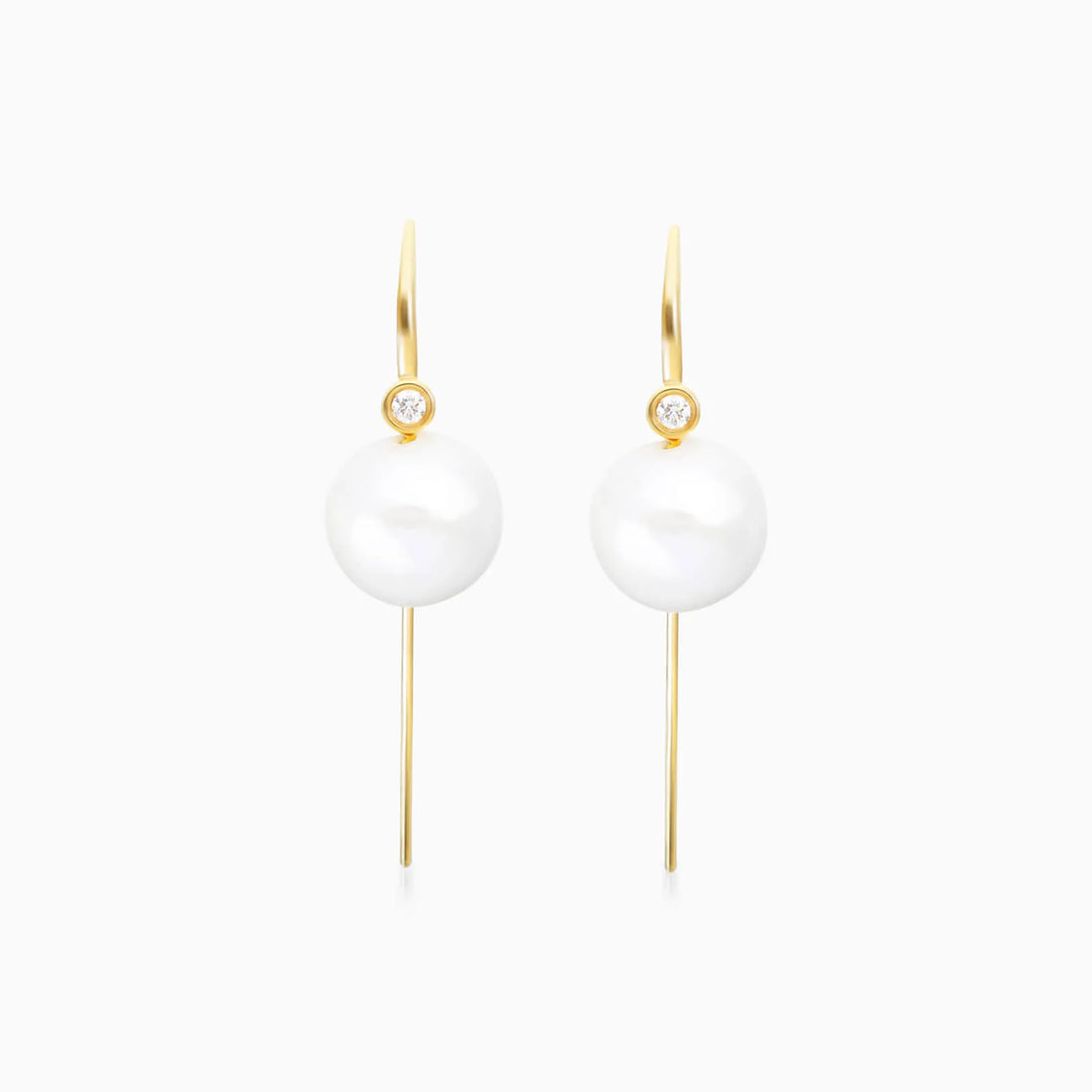 Brinco Fio De Ouro Amarelo 18k Com Perola e Diamante Solitario