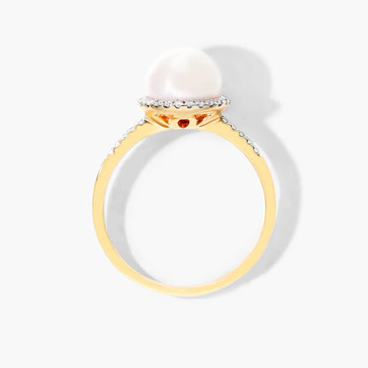 Anel De Diamante e Perola Solitaria em Ouro 18k