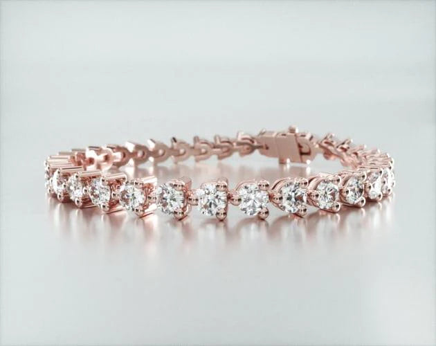 Pulseira Riviera Três Pontas De Diamante Ouro Rosa 18K 1000pts