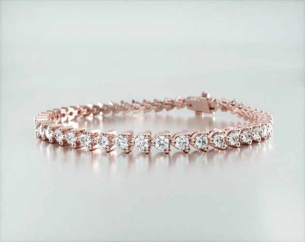 Pulseira Riviera Três Pontas De Diamante Ouro Rosa 18K 400pts