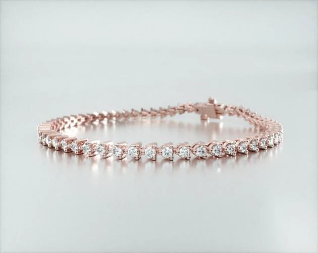 Pulseira Riviera Três Pontas De Diamante Ouro Rosa 18K 200pts