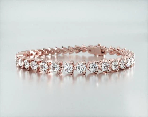Pulseira Riviera Três Pontas De Diamante Ouro Rosa 18K 800pts