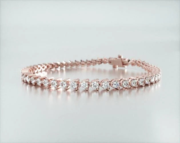 Pulseira Riviera Três Pontas De Diamante Ouro Rosa 18K 300pts