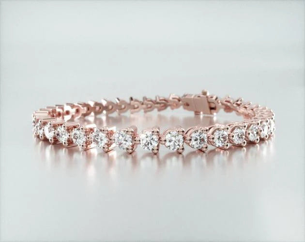 Pulseira Riviera Três Pontas De Diamante Ouro Rosa 18K 700pts