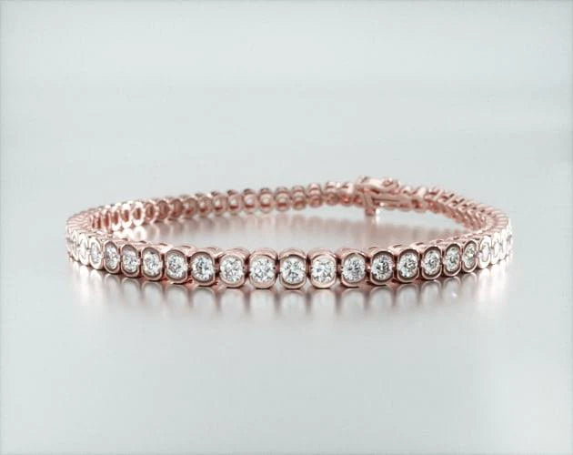 Pulseira Riviera De Diamantes 400pts Feminina Ouro Rosa 18k