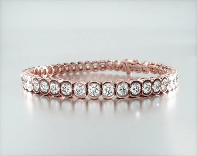 Pulseira Riviera De Diamantes 800pts Feminina Ouro Rosa 18k