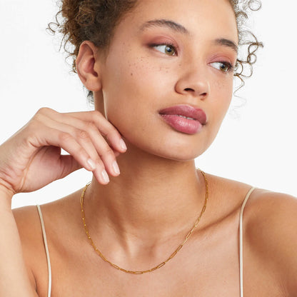 Corrente Feminina Elos De Clipes De Ouro Amarelo 18k De Luxo 2,6mm