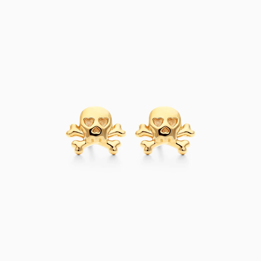 Brinco De Caveira em Ouro Amarelo 18k Com Coraçao