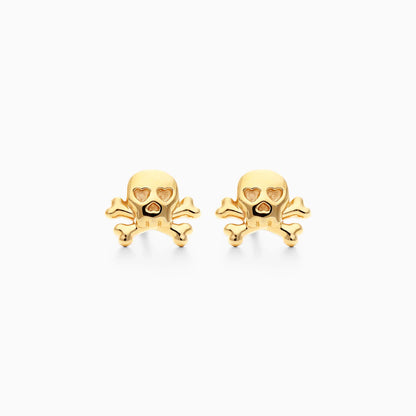 Brinco De Caveira em Ouro Amarelo 18k Com Coraçao