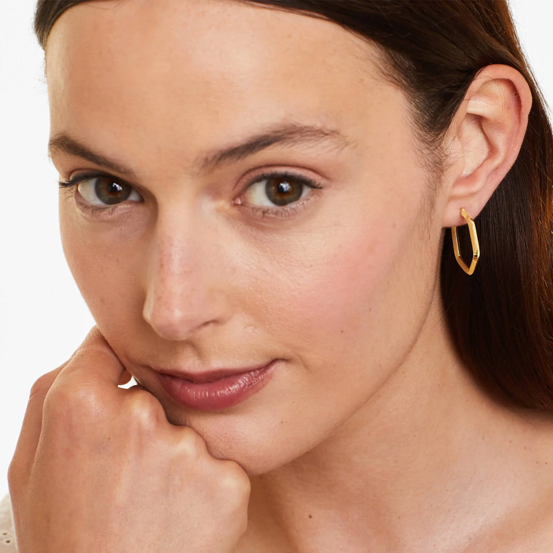 Brinco De Ouro Amarelo 18k Argola Hexagono com Ponta