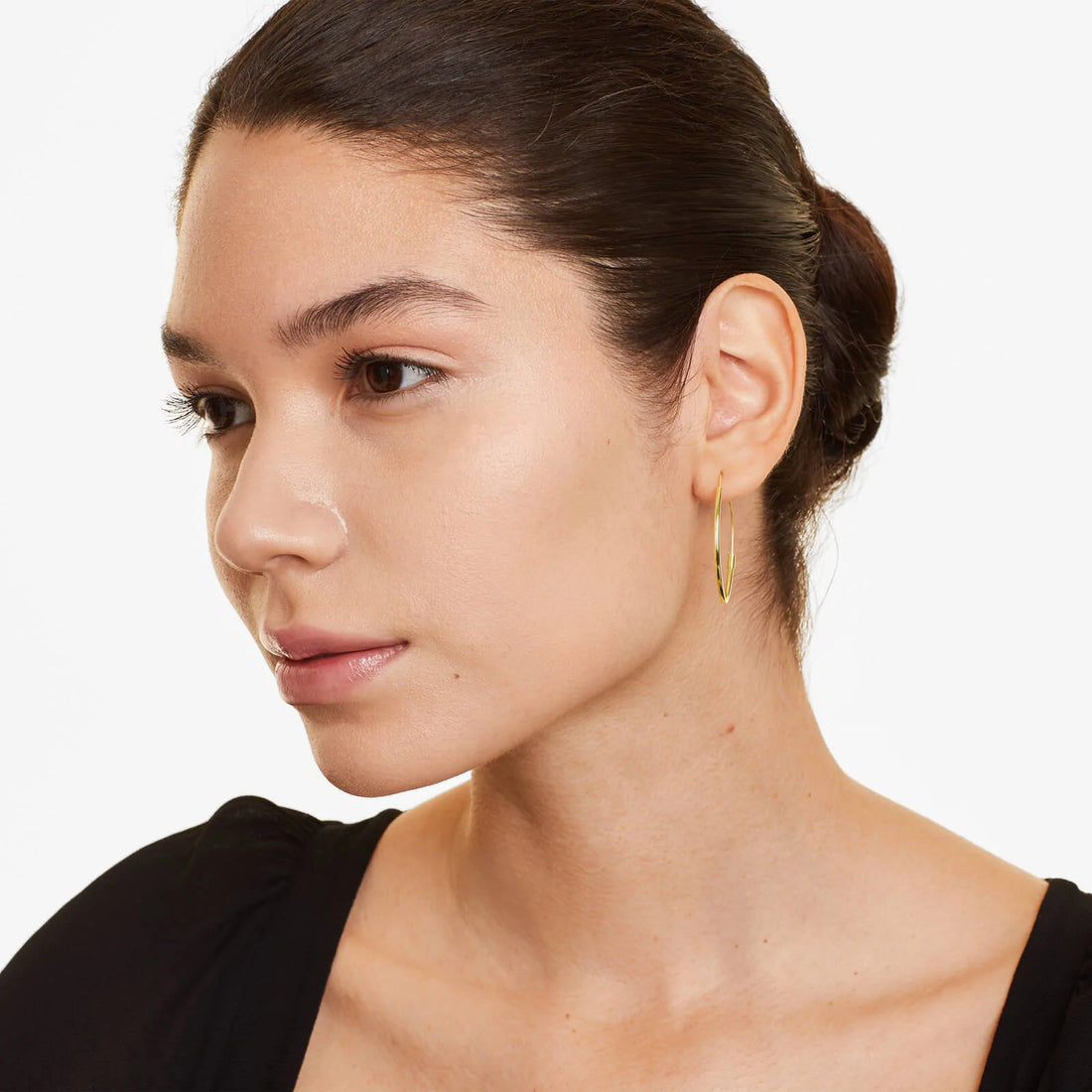 Brinco De Ouro Amarelo 18k Argola Eliptica De Luxo