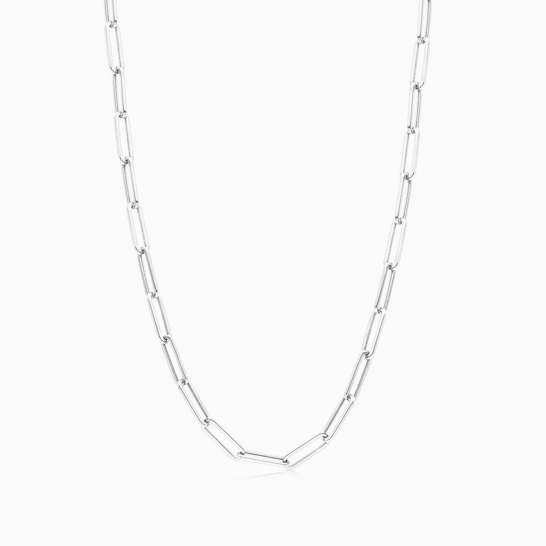 Corrente Feminina Elos De Clipes De Ouro Branco 18k De Luxo 3,9mm