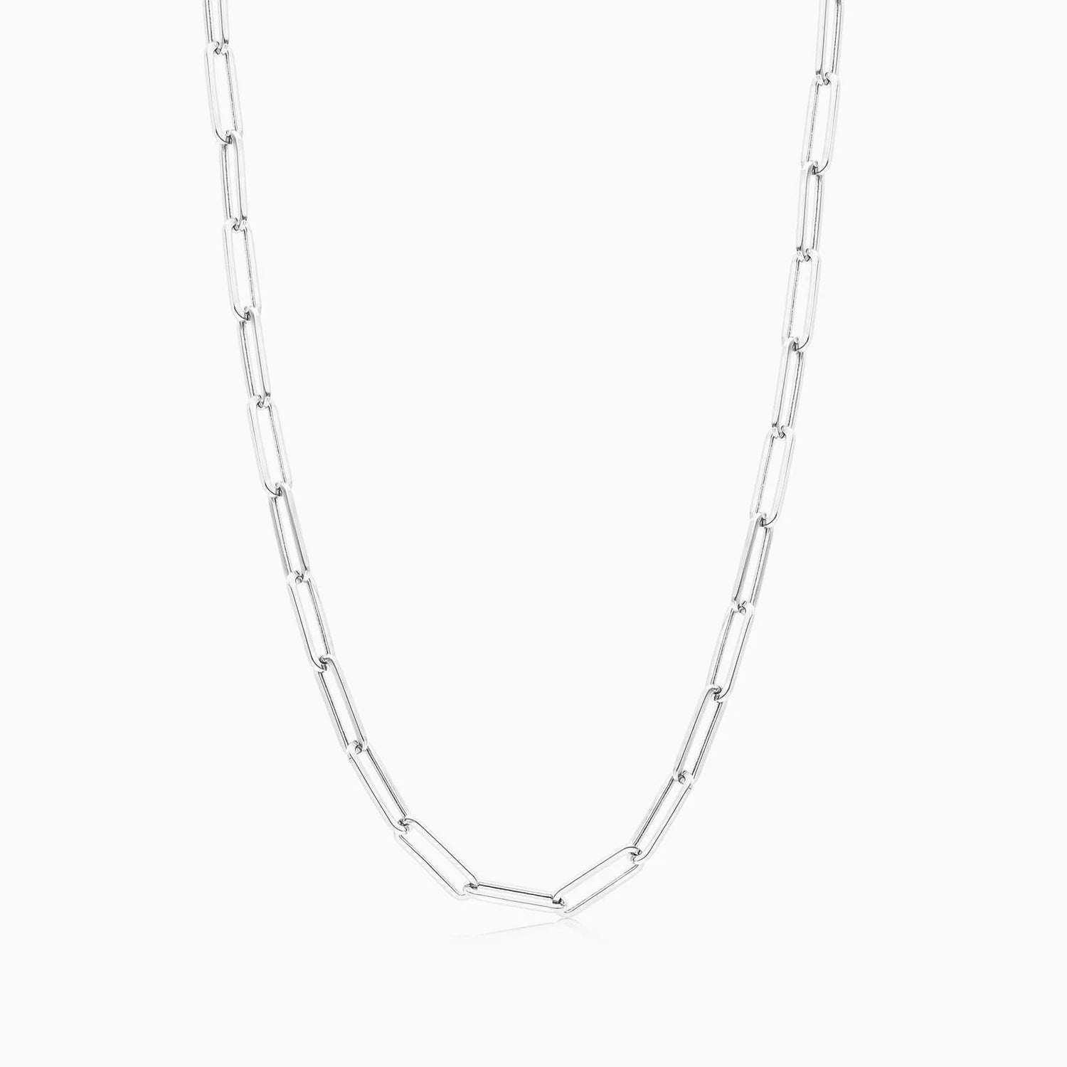 Corrente Feminina Elos De Clipes De Ouro Branco 18k De Luxo 3,9mm