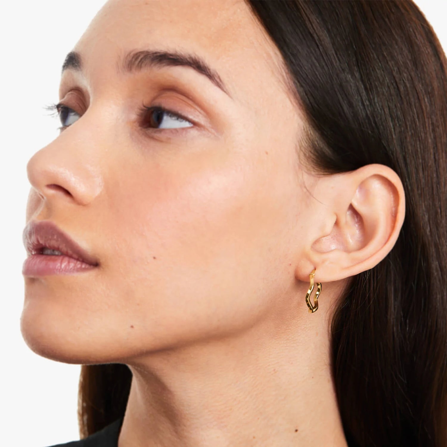 Brinco de Argola Ondulado em Ouro 18k Feminino Luxo