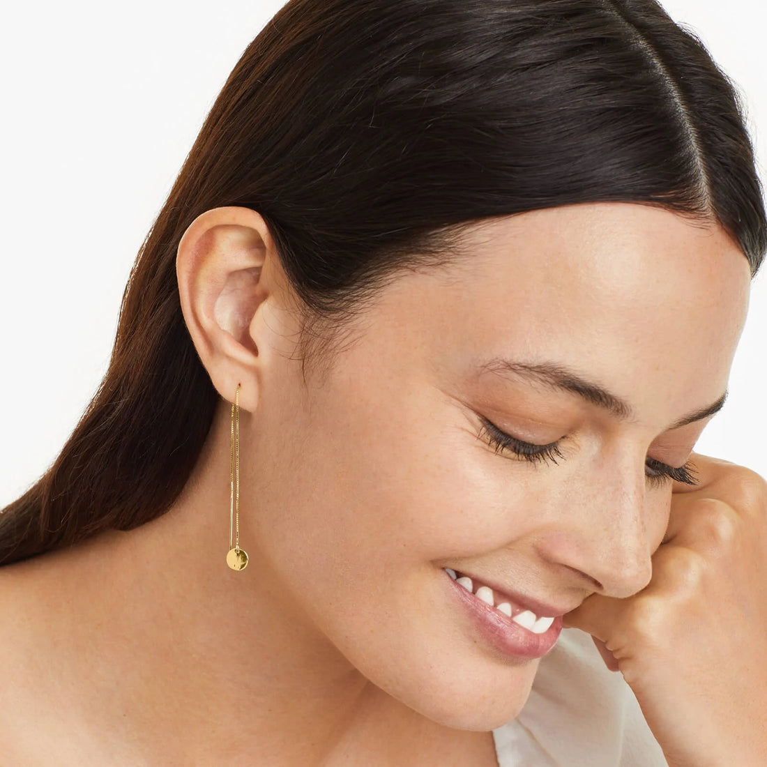 Brinco de Rosca em Disco de Ouro 18k Feminino Luxo