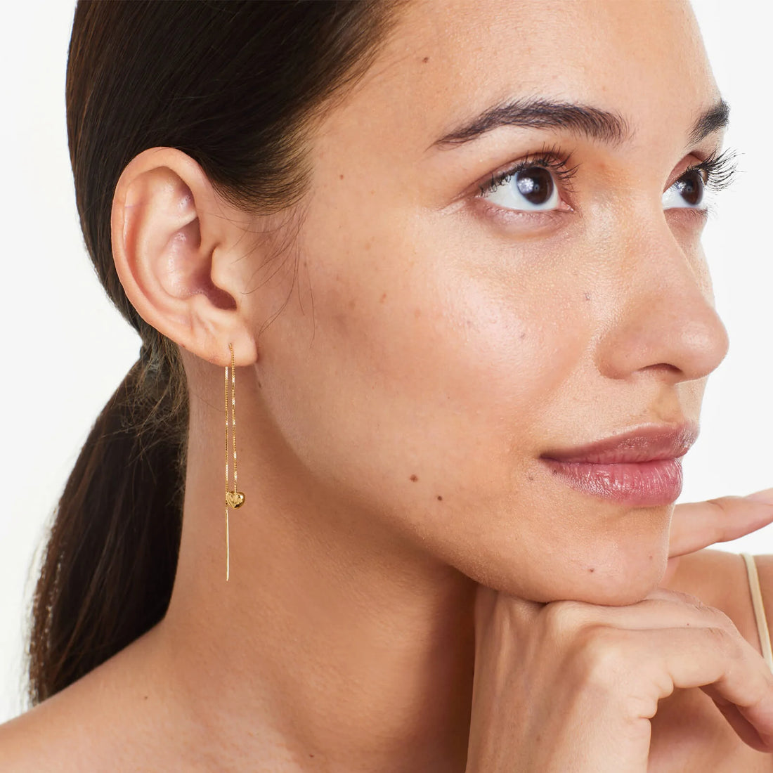 Brinco de Rosca Com Coraçao de Ouro 18k Feminino Luxo