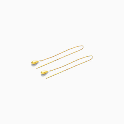 Brinco de Rosca Com Lagrima de Ouro 18k Feminino Luxo