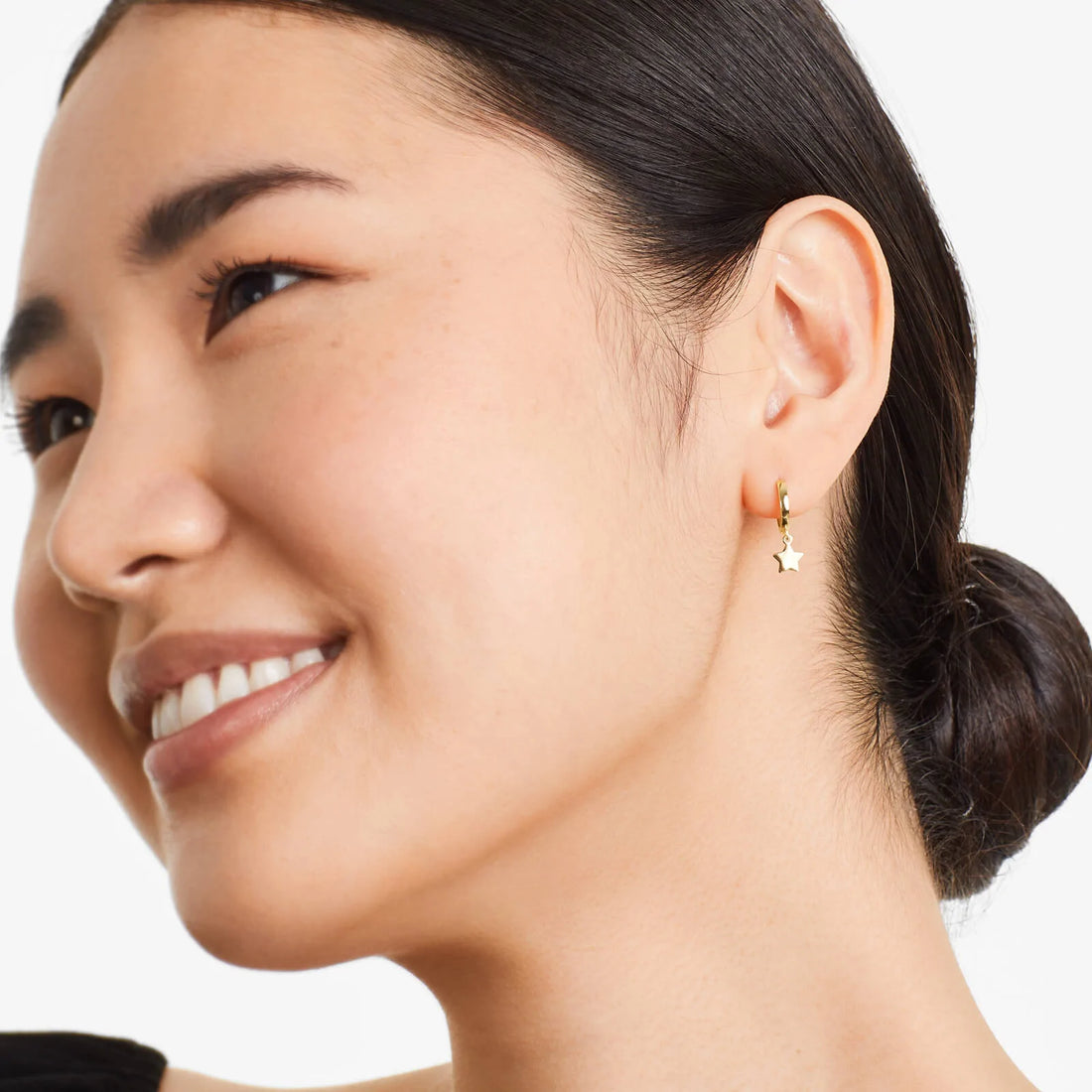 Brinco de Argola Com Estrela de Ouro 18k Feminino Luxo
