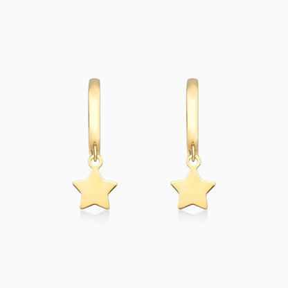 Brinco de Argola Com Estrela de Ouro 18k Feminino Luxo