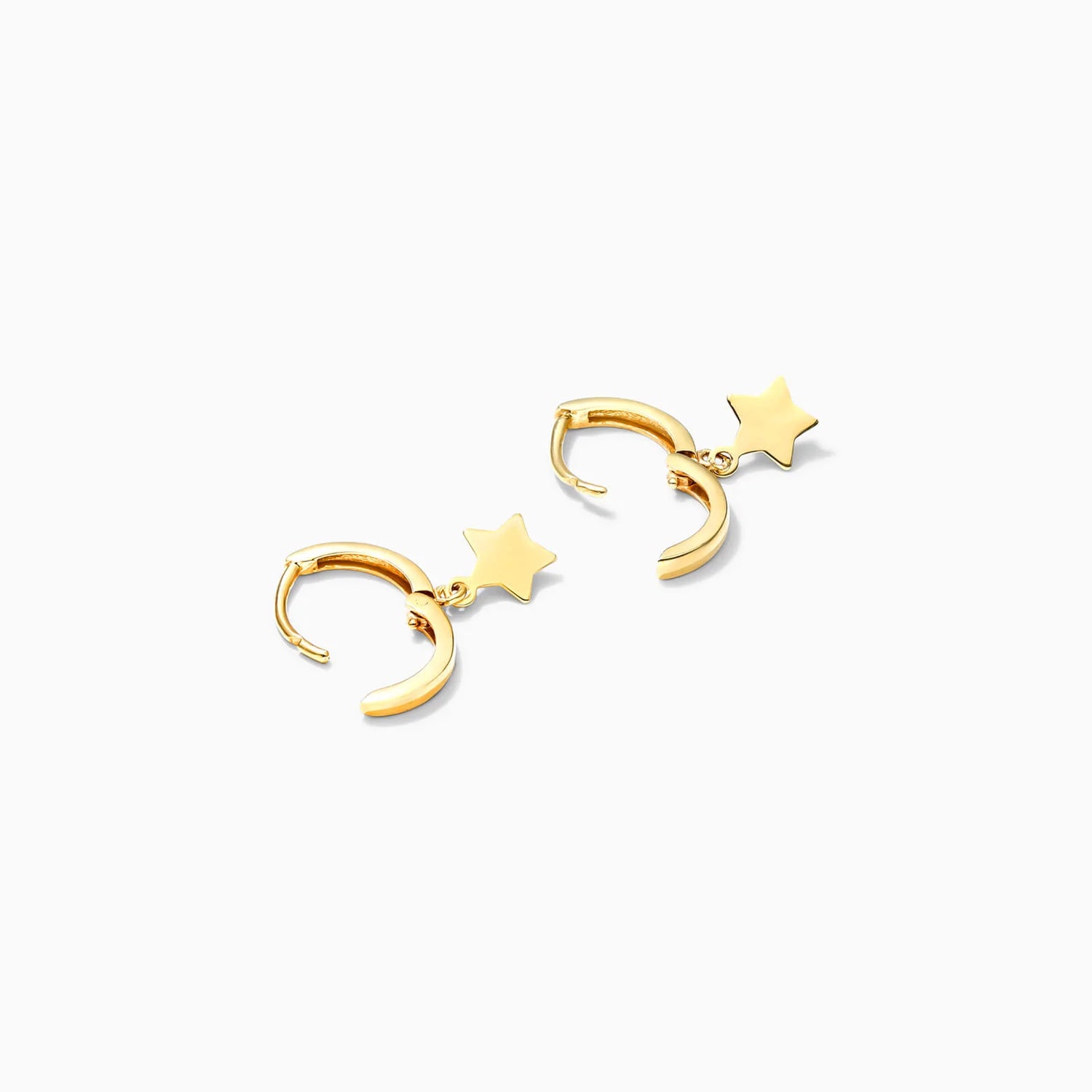 Brinco de Argola Com Estrela de Ouro 18k Feminino Luxo