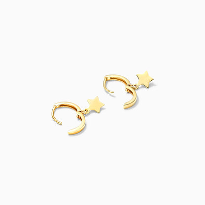 Brinco de Argola Com Estrela de Ouro 18k Feminino Luxo
