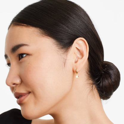 Brinco de Argola Com Estrela de Ouro 18k Feminino Luxo