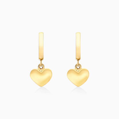 Brinco de Argola Com Coração de Ouro 18k Feminino Luxo