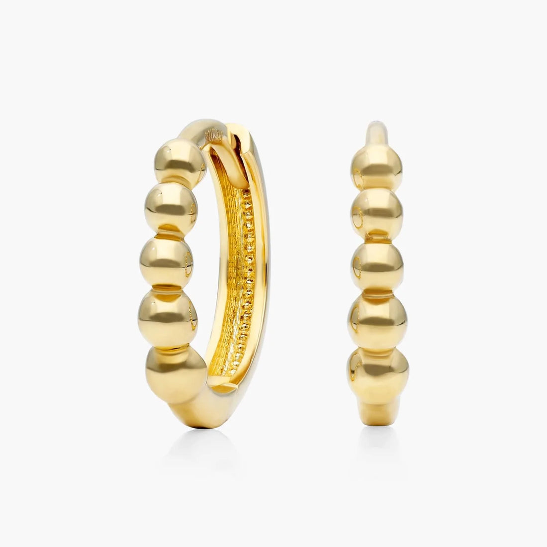 Brinco de Argola Huggie Com Contas em Ouro 18k Feminino