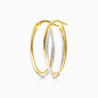 Brinco De Argolas Duplas Ovais em Ouro 18k Amarelo e Branco