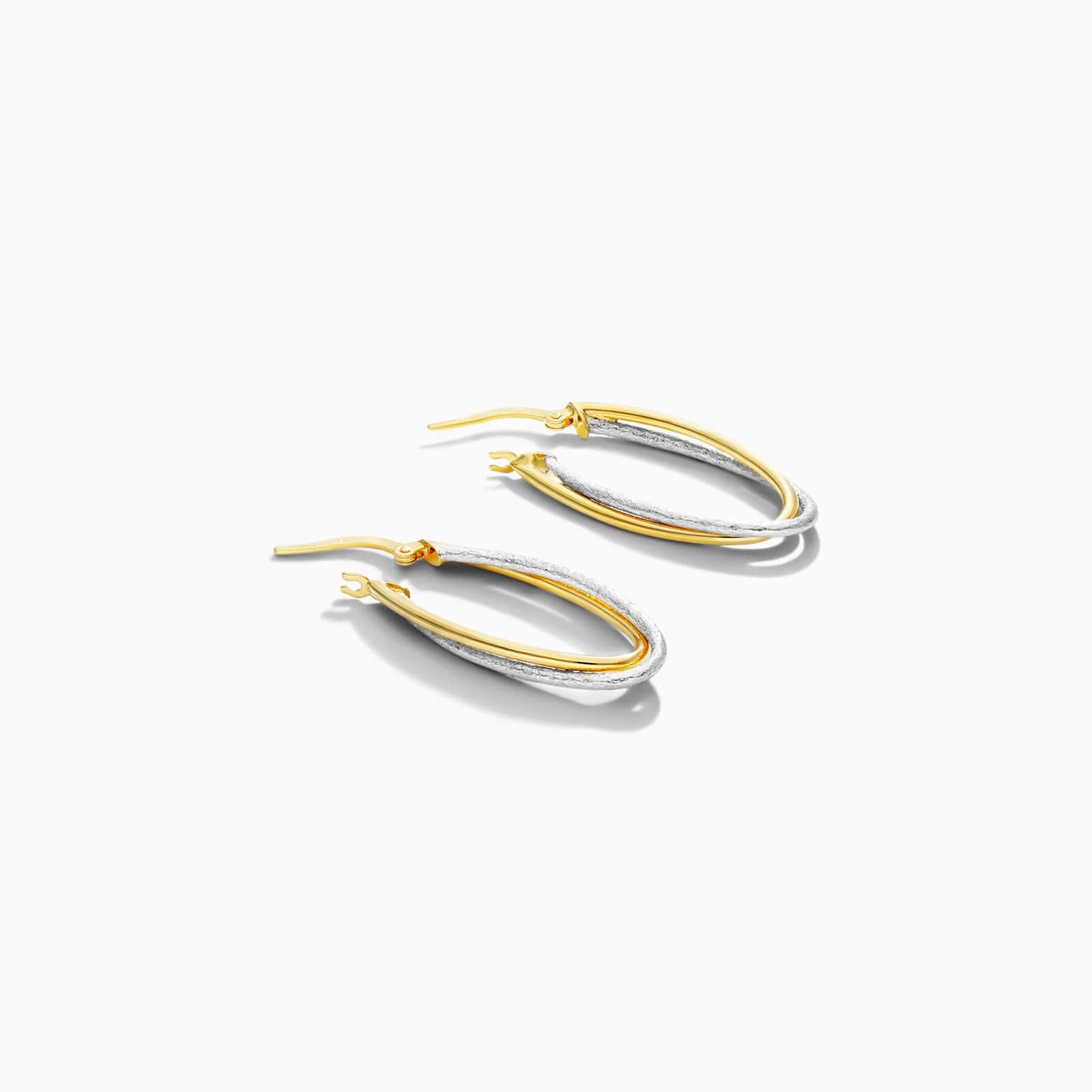 Brinco De Argolas Duplas Ovais em Ouro 18k Amarelo e Branco