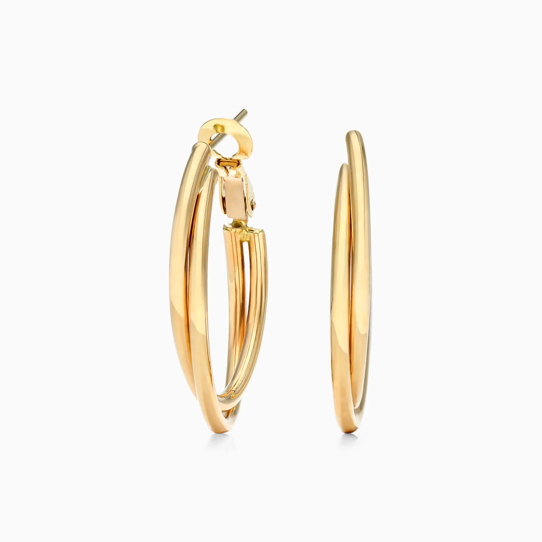 Brinco De Argolas Duplas Ovais em Ouro 18k Amarelo