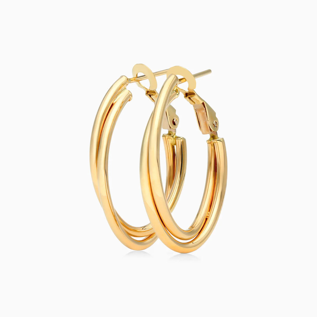 Brinco De Argolas Duplas Ovais em Ouro 18k Amarelo
