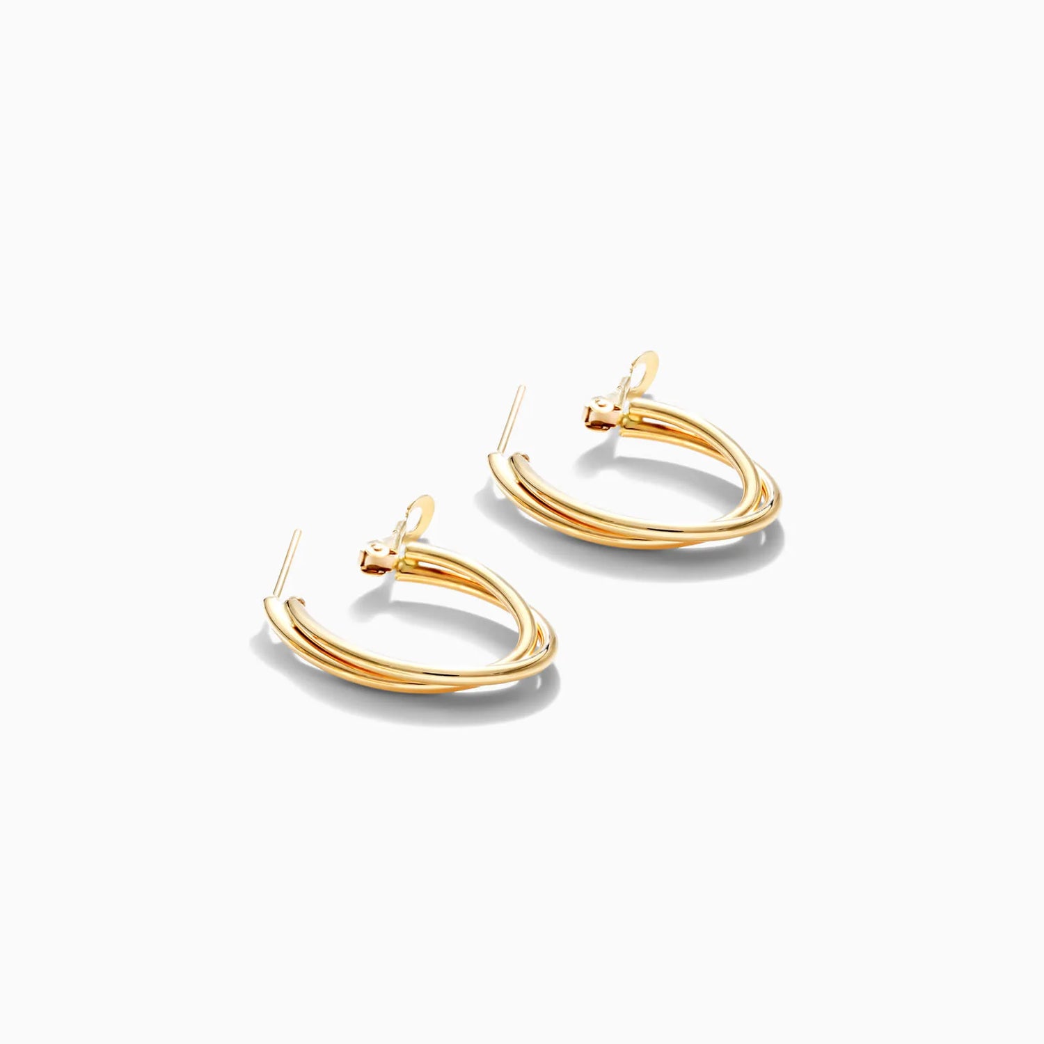 Brinco De Argolas Duplas Ovais em Ouro 18k Amarelo