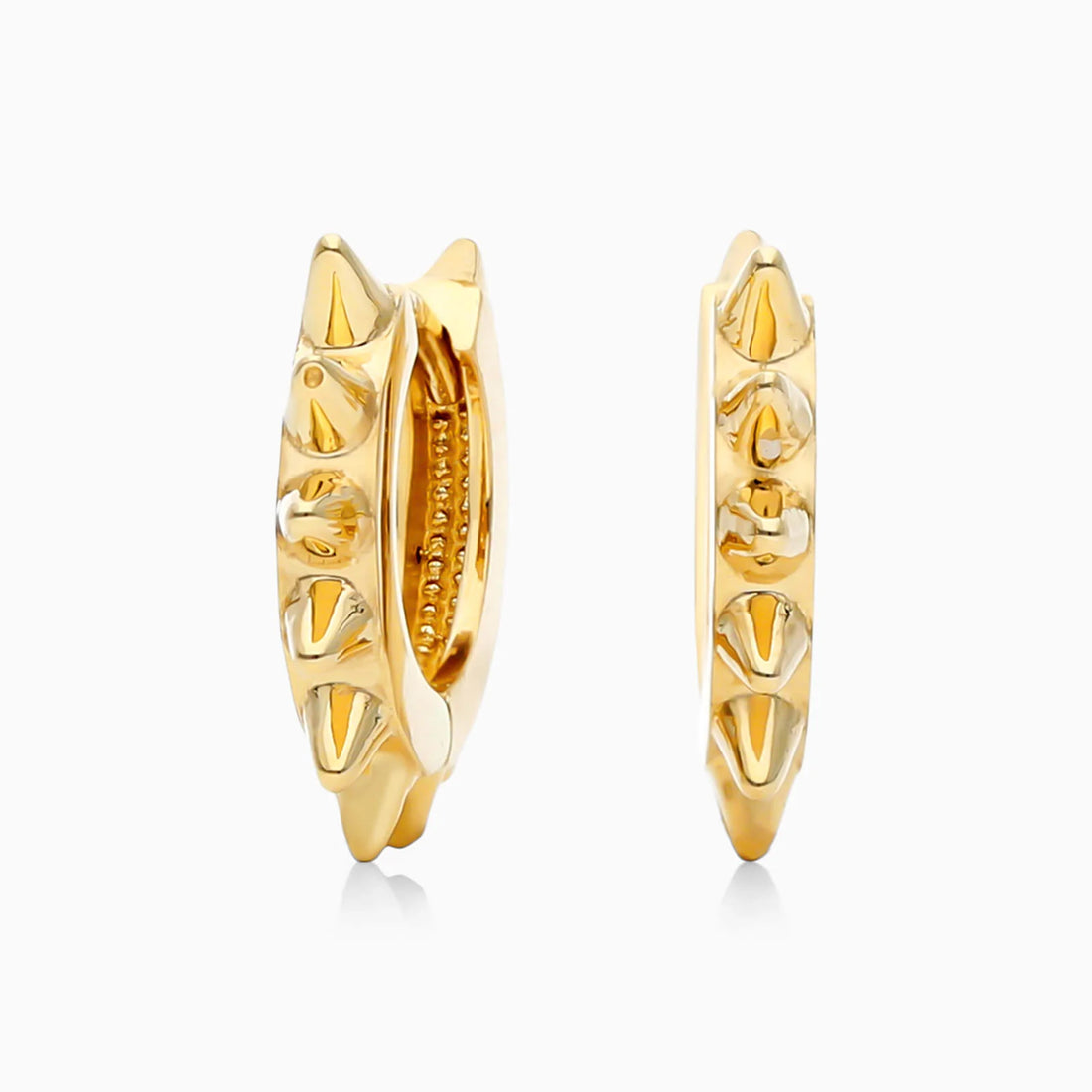 Brinco De Argolas Huggie C/ Triangulos em Ouro 18k Amarelo