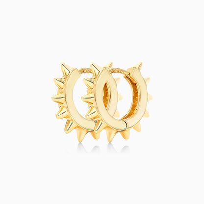 Brinco De Argolas Huggie C/ Triangulos em Ouro 18k Amarelo