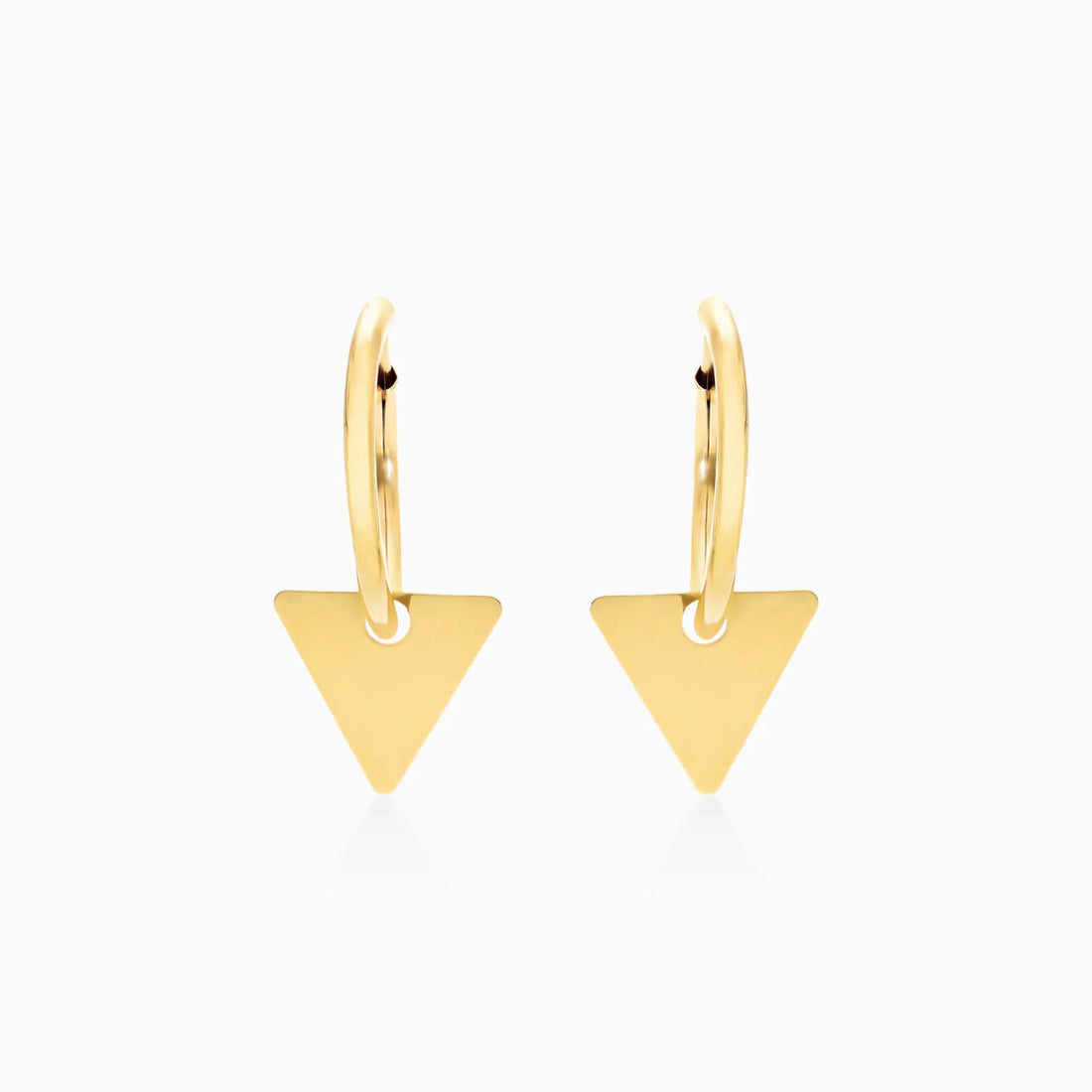 Brinco De Argola C/ Triangulo Espendurado em Ouro 18k