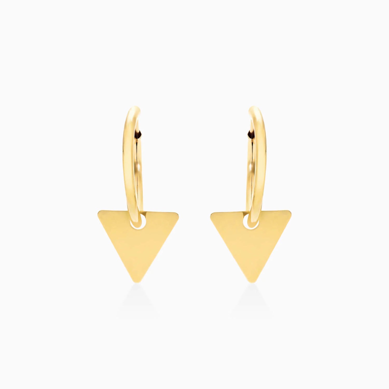 Brinco De Argola C/ Triangulo Espendurado em Ouro 18k
