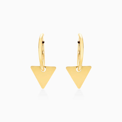 Brinco De Argola C/ Triangulo Espendurado em Ouro 18k