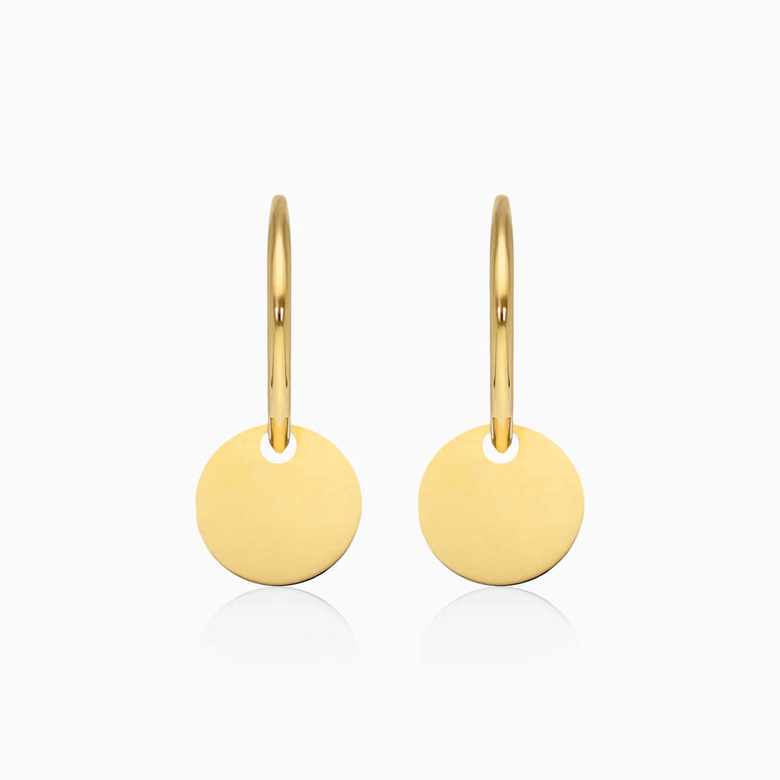 Brinco De Argola C/ Disco Espendurado em Ouro 18k