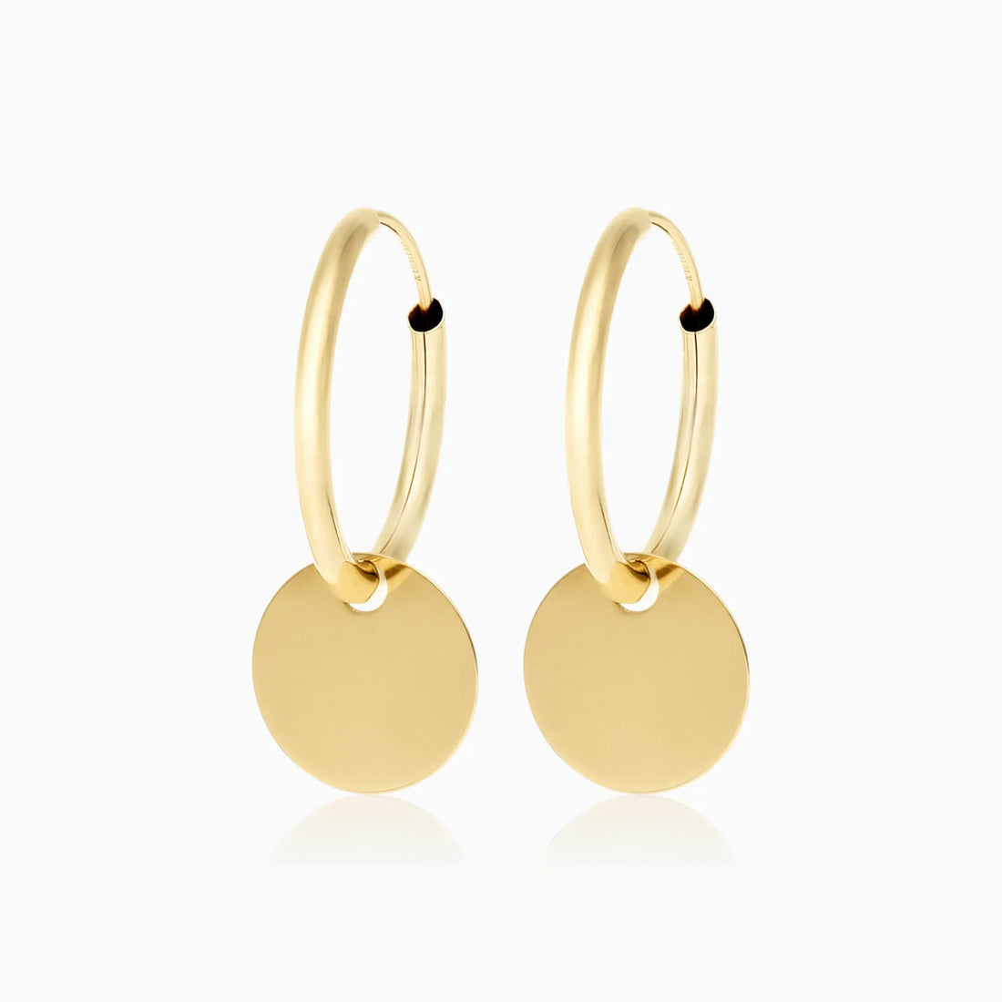 Brinco De Argola C/ Disco Espendurado em Ouro 18k