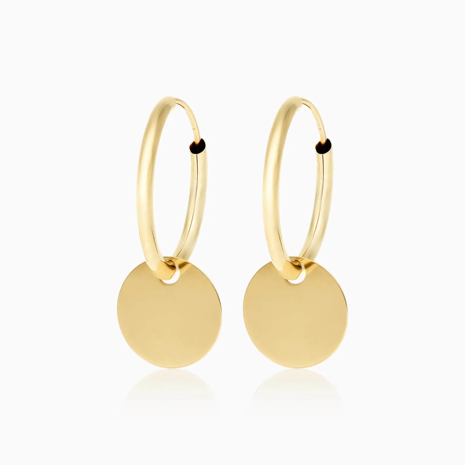 Brinco De Argola C/ Disco Espendurado em Ouro 18k