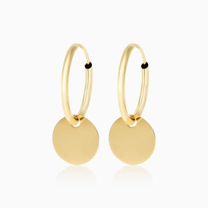 Brinco De Argola C/ Disco Espendurado em Ouro 18k